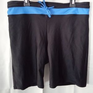 Swim suit shorts, black/royal blue, bikini bottoms inside, size large